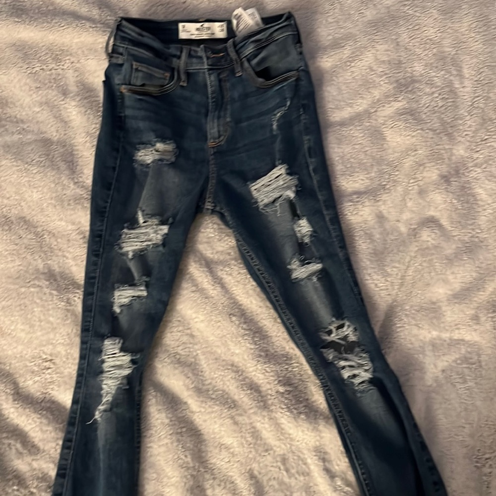 Hollister dark blue high rise skinny ripped jeans